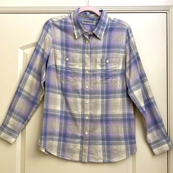 ridgecut Tops - Ridgecut tough wear Womens M button up blouse plaid cowgirl Western purple